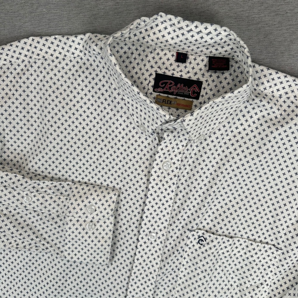 Rafter C Mens Pro Flex 45 Shirt Men L White Navy Performance Stretch Button Down